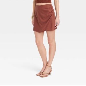 A New Day Women’s 16 Brown Linen Blend Wrap Front Skort NWT